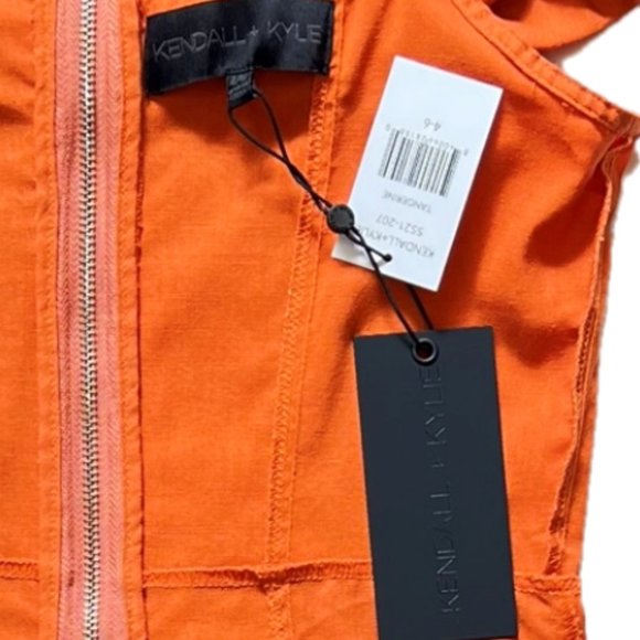NEW KENDALL + KYLIE Linen Blend Off The Shoulder Ruffle Tangerine Dress, Sz 4-6 - Picture 13 of 15